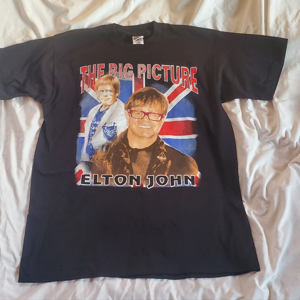 Elton John Vtg 1990's The Big Picture Tour Graphic T-Shirt Union Jack Rose RARE